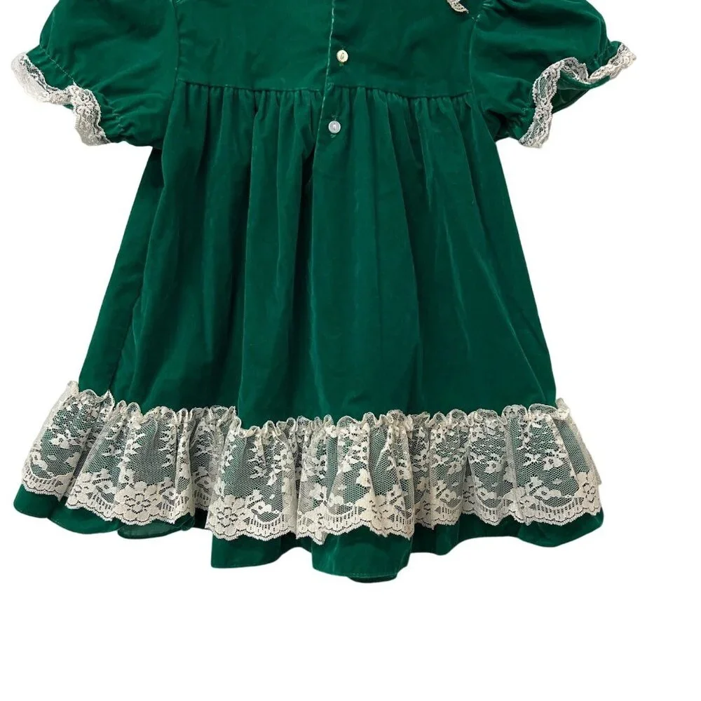 Vintage Roanna Girlie Girl Emerald Green Velvet Dress Jumper - Picture 2 of 8